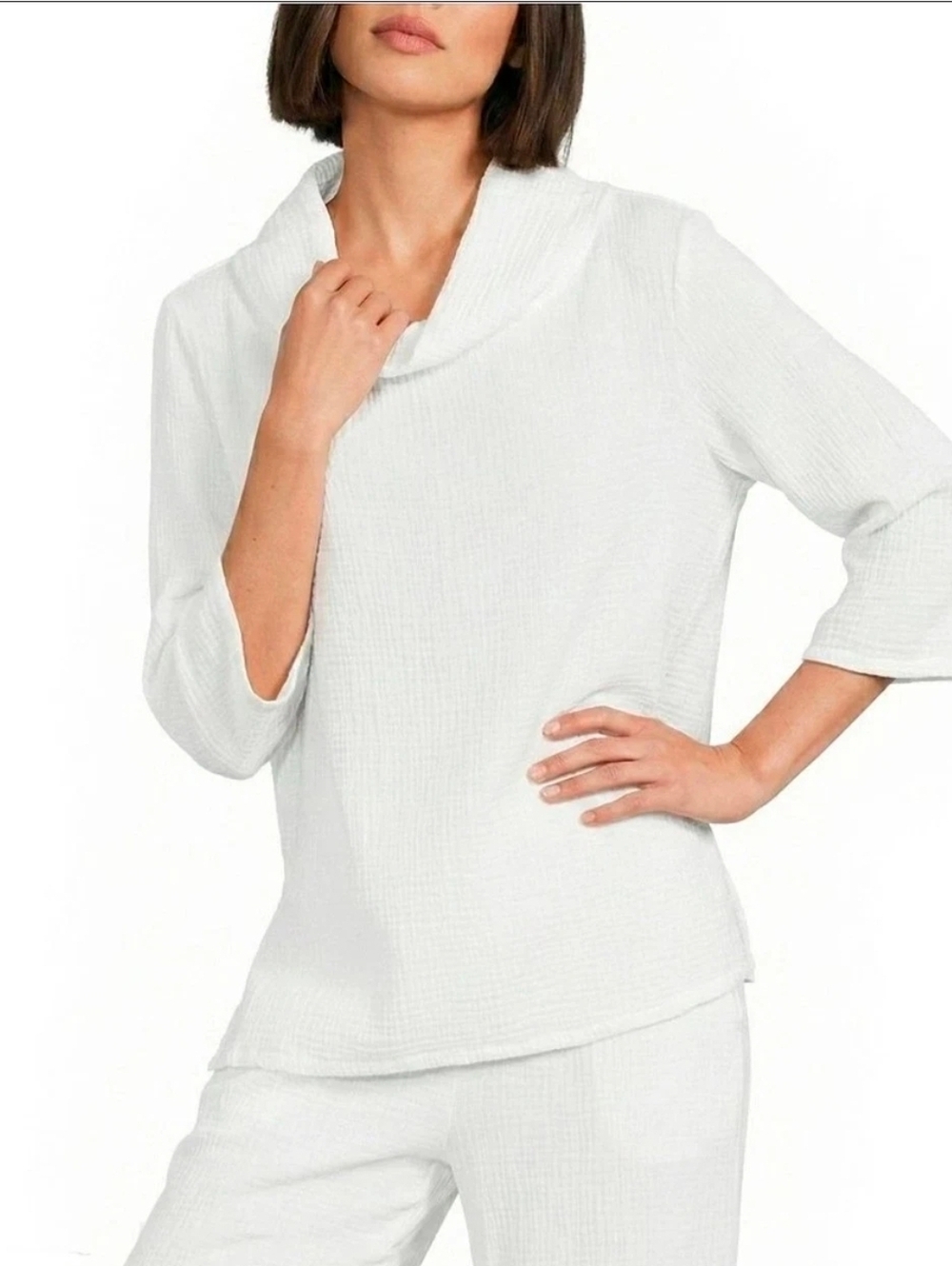 Bryn Walker Women's Etta Cotton Gauze Top With Cowl Neck & 3/4 Sleeve Shirt Sz L - Picture 3 of 13